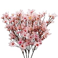 4Pcs Artificial Cherry Blossom Flower, Silk Peach Flowers Fake Plants Arrangement for DIY Garden Home Wedding Party Decor Pink