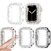 Goton 4 Pack for Apple Watch Series 6 5 4 SE 44mm Bumper Bling Case, Women Glitter Diamond Rhinestone Protector Cover for iWatch Accessories 44mm Clear Silver Black Rose Gold