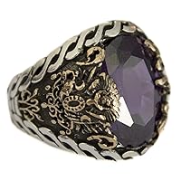 Sterling silver men ring, ottoman empaire tugram, created-amethyst stone
