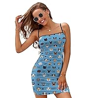Adopt Don't Shop Dog Cat Mini Dresses for Women Adjustable Strap Sexy Cross Tie Backless Sundress