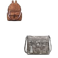 FADEON Leather Laptop Backpack for Women and Large Crossbody Purses