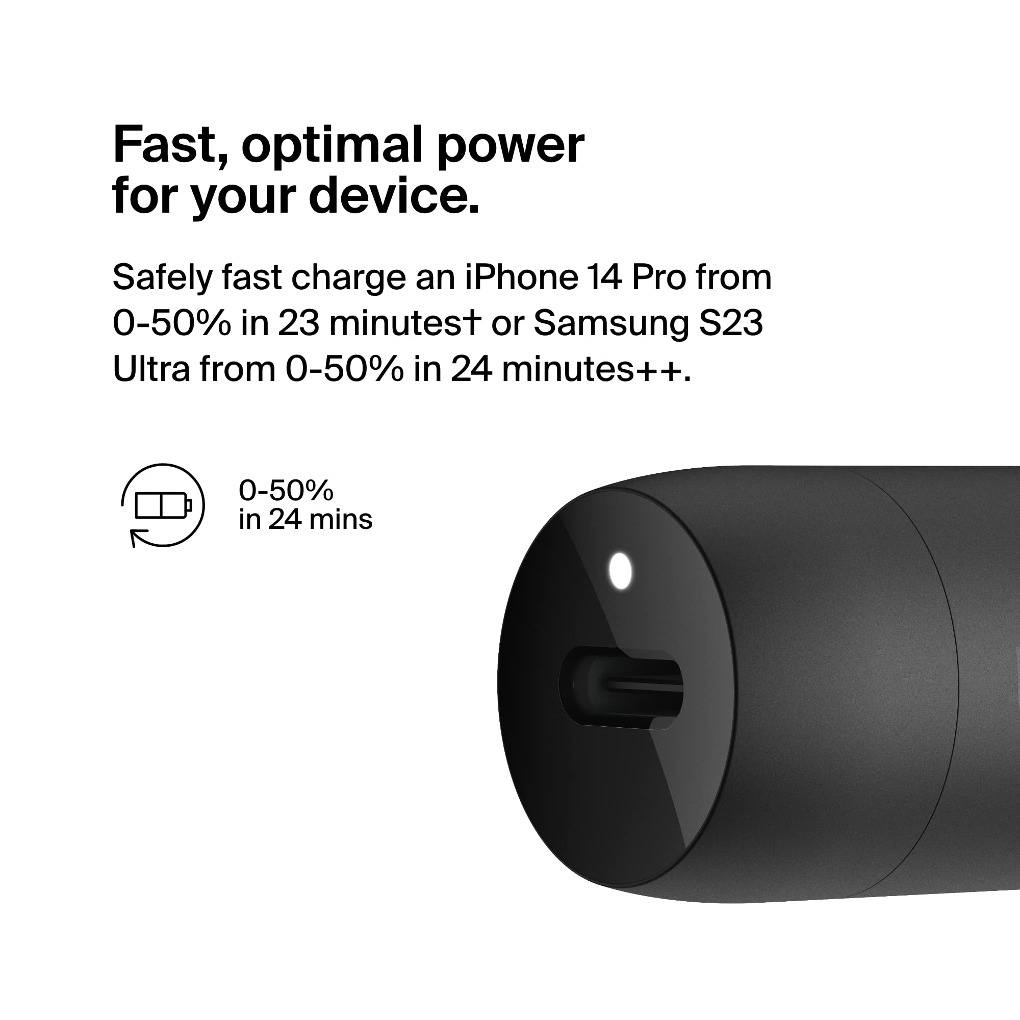 Belkin Boost↑Charge™ 30W Fast Car Charger, Compact Design w/USB-C Power Delivery Port, Universal Compatibility for iPhone 14, Galaxy S23, Note Series, and More - Black