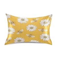 Satin Pillowcase for Hair Gold Honey Bees Happy Good Luck Daisy Yellow Envelope Closure Pillowcase Decorative Sham Pillow Cases Satin Pillow Case Standard 20 x 26 Inch