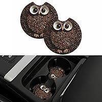 Coffee Bean owl Car Cup Holder Coasters 2 Pack Absorbent Car Coaster Universal Auto Insert Coaster Silicone Anti Slip Cup Mat Auto Accessories for Women Men