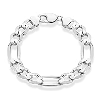 Miabella 925 Sterling Silver Italian 11mm Solid Diamond-Cut Figaro Link Chain Bracelet for Men 7.5, 8, 9 Inch Made in Italy