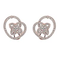 Elegant Rose Gold Color Flower Stud Earrings for Woman Full Rhinestone Female Wedding Party Brand Jewelry