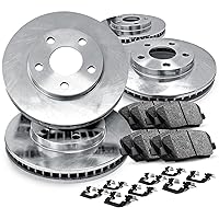R1 Concepts Full Kit Front Rear OE Replacement Brake Rotors with Ceramic Pads and Hardware Kit Compatible For 2014-2019 Mercedes-Benz CLA250, GLA250