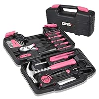 39-Piece Household Tool Set General Repair Small Hand Tool Kit Storage Case for Home Garage Office College Dormitory Use, Pink, TOOLS-00009