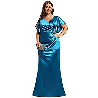 Ever-Pretty Plus Women's Plus Size V Neck Pleated Short Sleeve Mermaid Long Evening Dresses 01853-DA