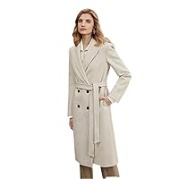 Coat For Women - HERRINGBONE PATTERN BELTED OVERCOAT (Color : Apricot, Size : Medium)