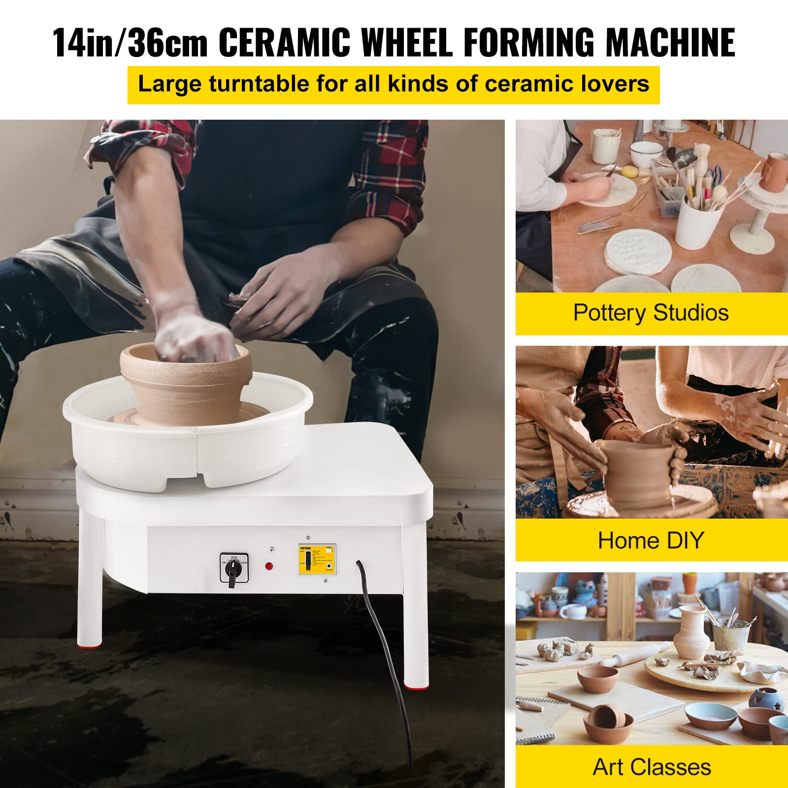 VEVOR 36cm Forming Machine with Foot Pedal Adults 450W Electric Pottery Wheel for DIY Clay Art Craft, White