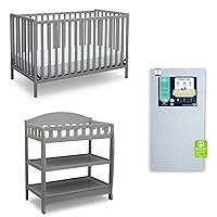 Delta Children Heartland 4-in-1 Convertible Crib Infant Changing Table with Pad + Serta Perfect Start Crib Mattress, Grey