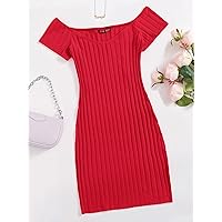 Dresses for Women Off Shoulder Bodycon Dress (Color : Red, Size : X-Large)