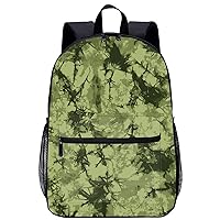 Green Camo Tie Dye Laptop Backpack for Men Women 17 Inch Travel Daypack Lightweight Shoulder Bag
