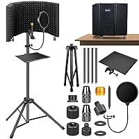 Dmsky Microphone Isolation Shield with Pop Filter & Tripod Stand, Foldable Mic Shield with Triple Sound Insulation, High Density Mic Sound Shield for Recording Studio, Podcasts, Singing, Broadcasting