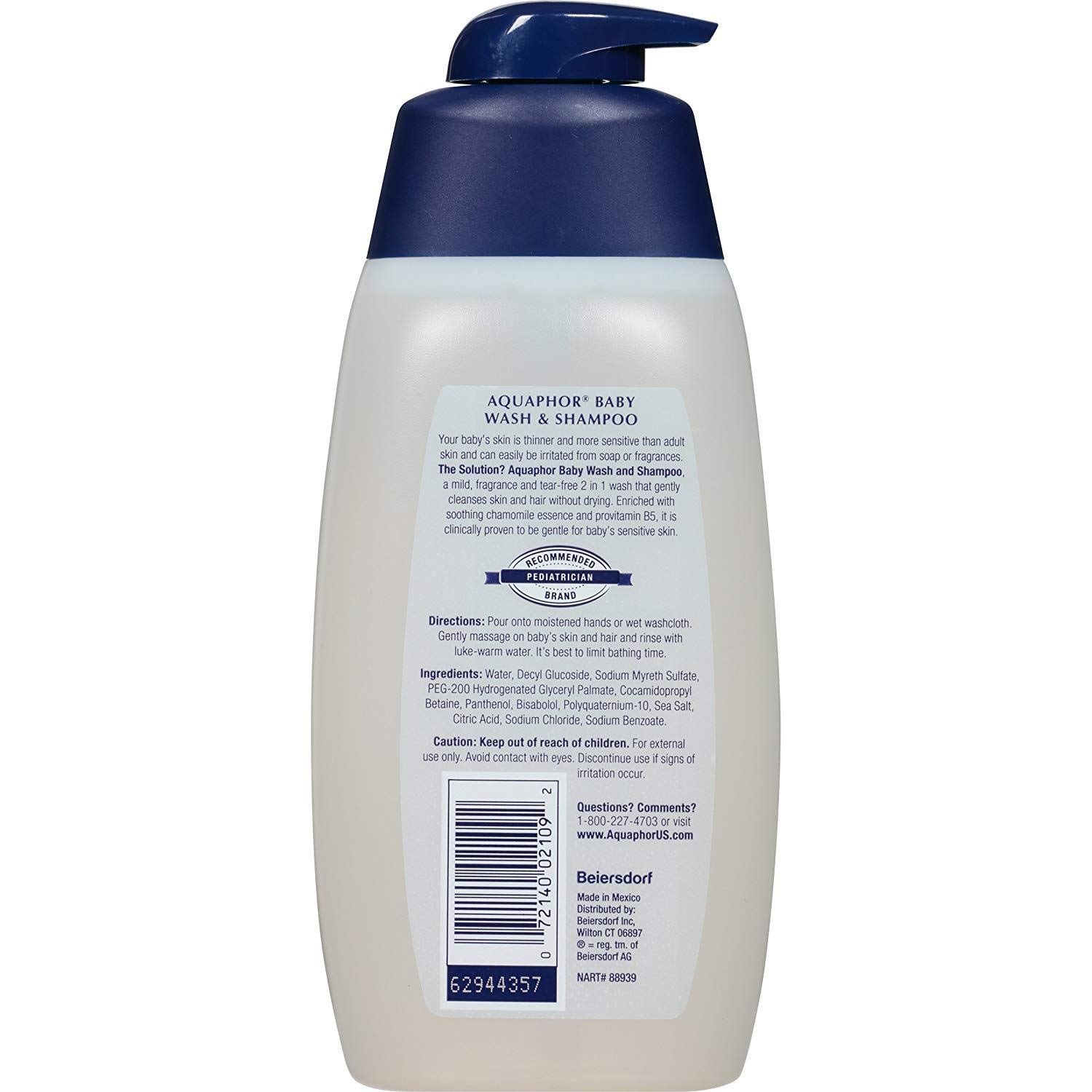Aquaphor Baby Cleansing Wash And Shampoo 16 Ounce Pump (500ml) (2 Pack)