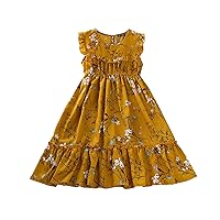 Girl's Dresses for Teens Scoop Neck Sleeveless Casual Kneelength Dress Floral Print Plain Sundress Fit Beach Dresses
