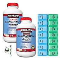 Samba Life Kirkland Signature Extra Strength Glucosamine Extra Strength HCl with MSM, 375 Tablets Bundled with AM/PM Weekly Pill Planner, 7.5