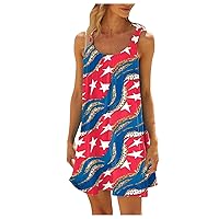 Patriotic Summer Dresses for Women, Stars and Stripes Casual Sundress Sleeveless Cover Up Boho Dress Loose Mini Beach Dress