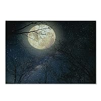 Lunarable Night Sky Cutting Board, Nocturnal Sky Milky Way Stars Twilight Moon Scenery with Branches, Decorative Tempered Glass Cutting and Serving Board, Large Size, Blue White