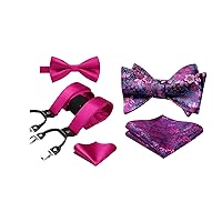 HISDERN Hot Pink Bow Tie and Suspenders For Men Wedding Formal Business
