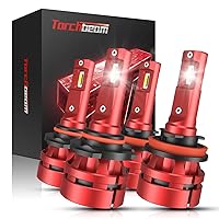 Torchbeam 9005/HB3 H11/H8/H9 Powersport Bulbs Combo, 𝟒𝟒𝟎𝟎𝟎 𝐋𝐌, 𝟖𝟎𝟎% 𝐁𝐫𝐢𝐠𝐡𝐭𝐞𝐫 𝐭𝐡𝐚𝐧 𝐇𝐚𝐥𝐨𝐠𝐞𝐧 9005 H11 Bulbs for Off-Road Use Lights, powersports accessory lights - Pack of 4