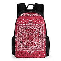 Men Women Lightweight Red Paisley Pattern Backpack Large Capacity Carry On Bag With Padded Straps for Sports Work Walking Cycling