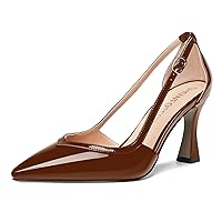 Womens Dress Pointed Toe Patent Slip On Adjustable Strap Spool High Heel Pumps Shoes 3.3 Inch
