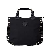 NOVICA Handmade Leather Accented Cotton Handbag in Black from Peru Handbags Handle Solid 'Black Sophisticated Companion'