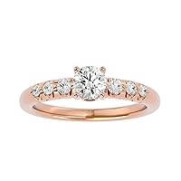 Certified 18K Gold Ring in Round Cut Moissanite Diamond (0.47 ct) Round Cut Natural Diamond (0.28 ct) With White/Yellow/Rose Gold Engagement Ring For Women
