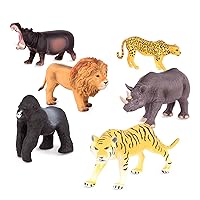 Wild Life Set – Realistic Animal Toy Figures with Tiger and Lion Toys for Kids 3+ (6 pc) , Black
