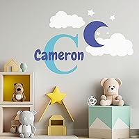 EGD Personalized Name Decal for Bedroom Decor of Moon, Clouds and Stars I Custom Name for Your Baby Room Decoration I Nursery Decor for Girls & Boys I Custom Stickers for Nursery Wall Decor