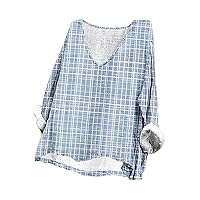 Women's Classic Plaid Shirts Scoop Neck Long Sleeve Fashion Tee Tops Summer Casual Loose Fit Streetwear Blouses