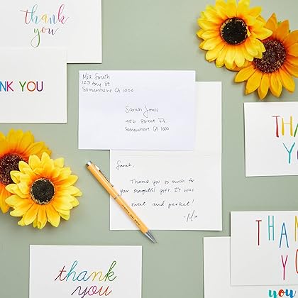 Juvale 48 Pack Thank You Cards with Envelopes for Kids, Teachers Appreciation, Birthday Party, Baby Shower, Colorful Font Covers, Blank Inside (4x6 in, 6 Assorted Designs)