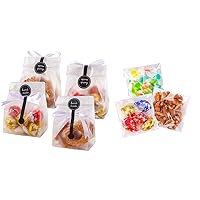 YunKo 100 PACK Cookie Bags for Gift Giving Cellophane Treat Bags Clear Bags for Favors and 100 PACK Self Sealing Cellophane Bags Clear Cookie Bags for Gift Giving 4x4 INCH