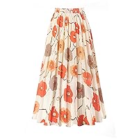 Kingfancy Women's Pleated Skirt Chiffon Elastic Waist A-Line Midi Length Skirt