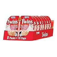 INABA Twins for Cats, Shredded Chicken & Broth Gelée Side Dish/Topper Cups, 1.23 Ounces per Serving, 16 Servings, Tuna & Chicken with Salmon Recipe