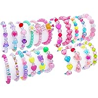 21 PCS Kids Bracelets for Girls Toddlers Jewelry Little Girl Beaded Bracelets Flower Butterfly LOVE Letter Pink Princess Pretend Play Easter Christmas Birthday Gift Party Favor