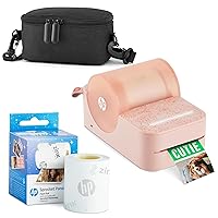 HP Sprocket Panorama Instant Portable Color Label & Photo Printer (Pink) Starter Bundle with case Zink roll