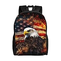 American Flag Fire Eagle print Backpacks Waterproof Light Shoulder Bag Casual Daypack For Work Traveling Hiking