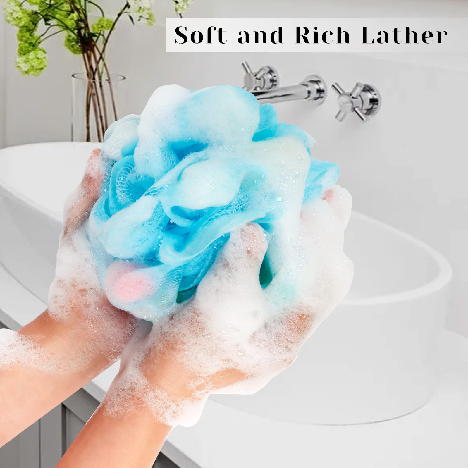 BCKENEY Bath Loofah Sponge Soft Mesh Shower Puff for Body Wash Bath Sponge Body Scrubber for Women & Men Body Exfoliator-Bathing Accessories (3Pack 40G S)