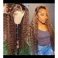 28 Inch Ombre Highlight Honey Brown Curly Lace Front Wigs 13x6 13x4 Deep Wave Lace Frontal