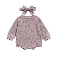Qiylii Infant Baby Girl Oversized Sweater Romper Knit Floral Long Sleeve Sweatshirts Tops Baby Fall Winter Clothes