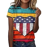 Red Tops for Women Womens Casual Independence Day Printed Short Sleeve O Neck T Shirt Top Womens Long Sleeve S