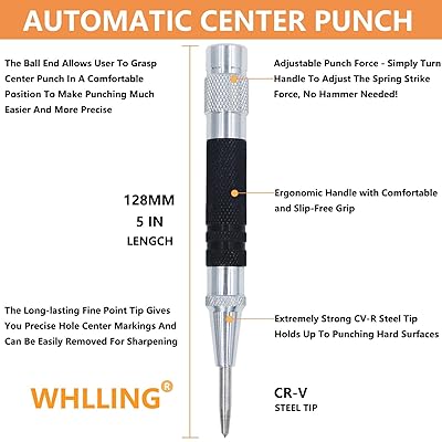 2-Piece Automatic Center Punch, 5 inch Spring Loaded Center Hole Punch with  Adjustable Stroke Punch Tool for Metal Wood Glass Plastic, Metal Punch