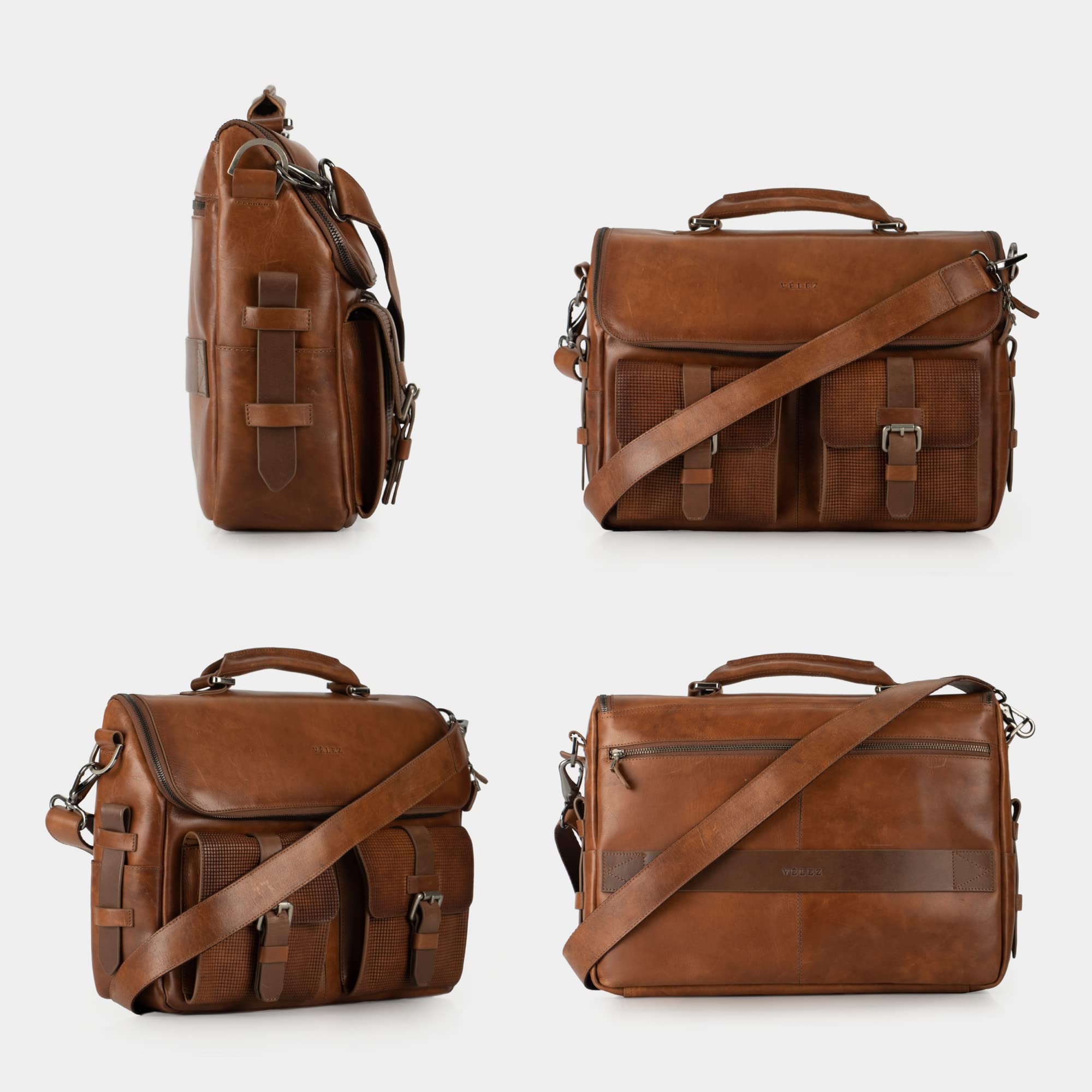 VELEZ 11 Brown Mens Business Casual Sneakers + Full Grain Leather Messenger Bag for Men Business Travel Briefcase Computer Laptop Bag