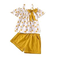 New Born Baby Package Toddler Girls Short Sleeve Fruit Prints Bow Tie Tops and Shorts 2PCS Summer (Yellow, 18-24 Months)
