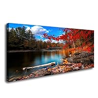 DZL Art S72662 Canvas Wall Art Canvas Artwork Lake Mountain Red Maple Leaf National Park Nature Pictures for Living Room Bedroom Office Wall Decor Home Decoration