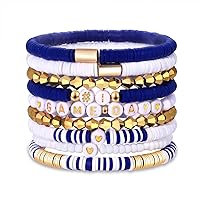 9 Pack Game Day Bracelets for Women Stackable Heishi Beaded Stretch Bracelet Football Sport Fan Bracelet Sports Game Team Jewelry Accessories Gifts