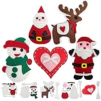 Jtnohx 5 Sets Sewing Kit for Kids, Felt Christmas Ornaments Set, DIY Craft Kits - Christmas Deer, Santa Claus, Snowman, Heart, Christmas Tree Decor for Home Party Decorations
